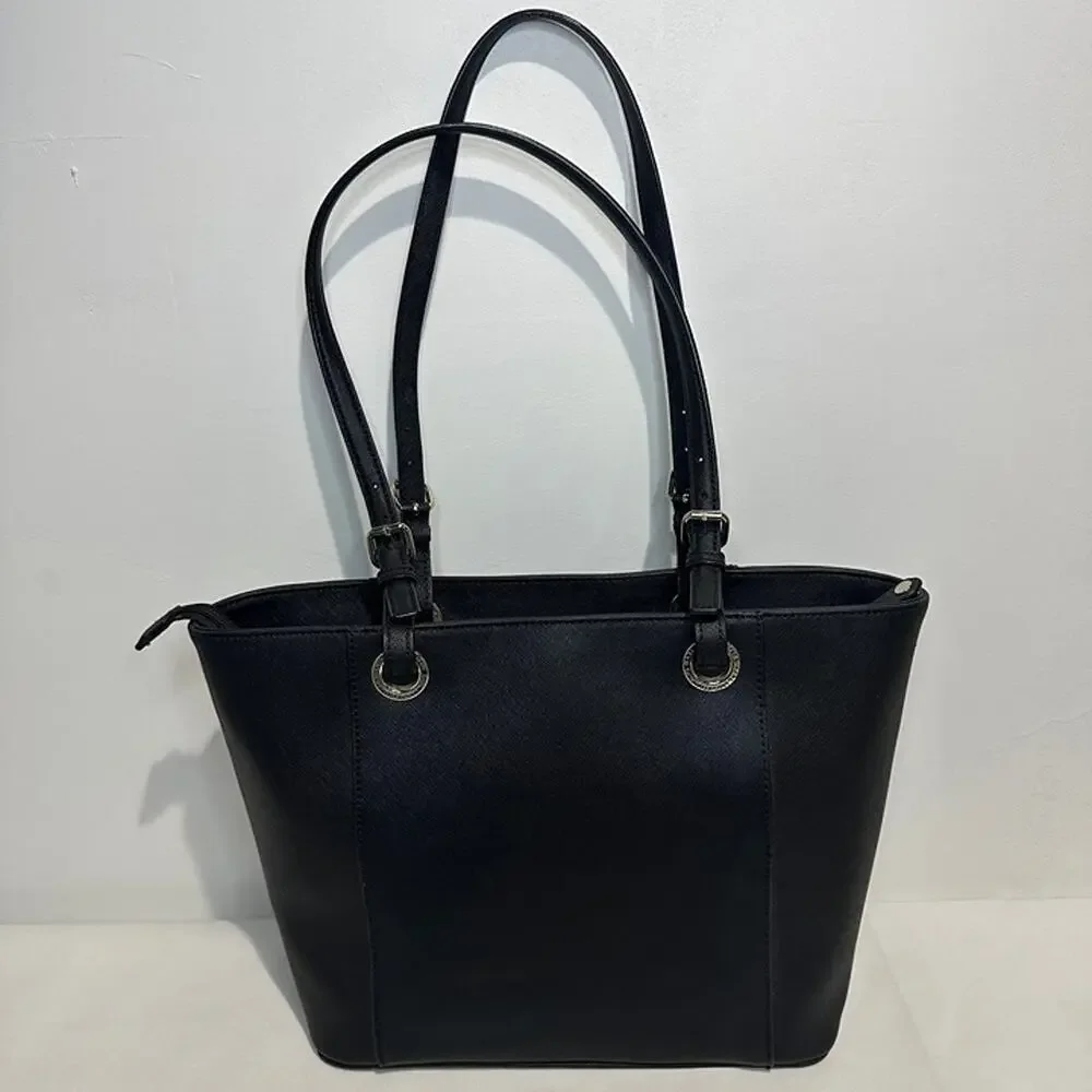 Karl Lagerfeld Black Saffiano Leather Tote Handbag Purse - Adjustable Straps - Picture 4 of 12